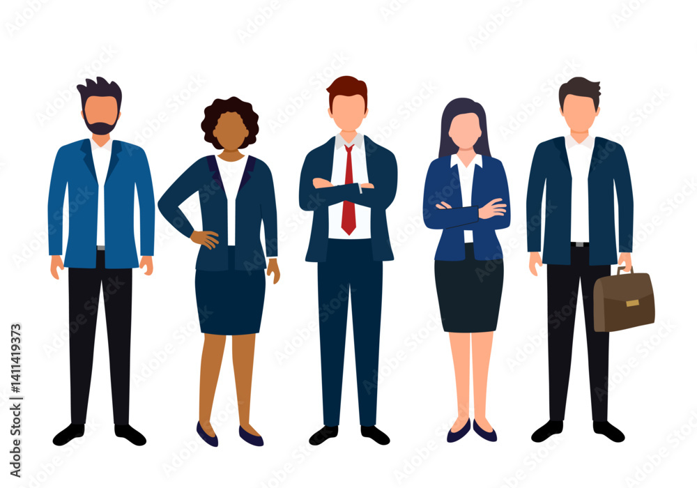 Professional business team. Businesspeople in office outfits in flat design on white background. Professional business team. Businesspeople in office outfits in flat design on white background.