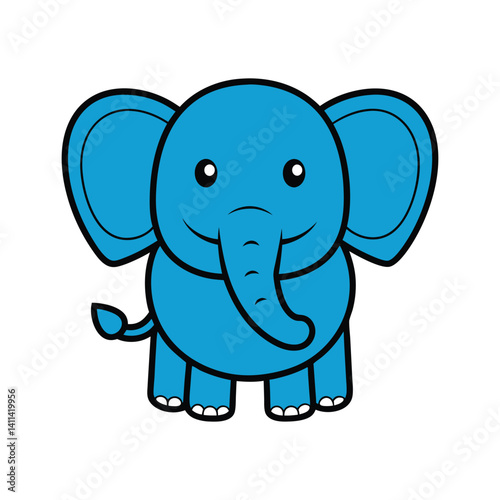 A cheerful, funny baby elephant cartoon vector illustration, a cute gray mammal character from the wild safari