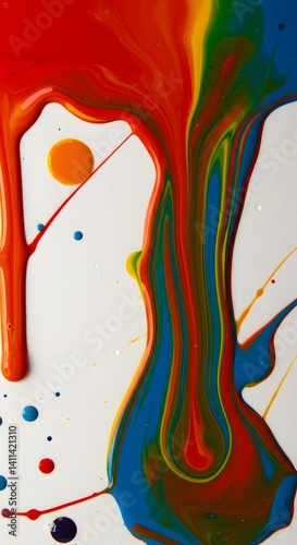 Obraz na płótnie Abstract art, Colorful streaks, Viscous drops, Colorful paint is dripping down a white background, abstract and artistic visual, Vibrant dripping paint, Rainbow colors, White background,
w salonie