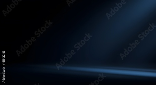 Obraz na płótnie subtle light beam, gradient shadows, Diagonal light beam crossing dark background dramatic effect for black friday advertisement, minimalist abstract, moody ambiance, deep black and blue tones, w salonie