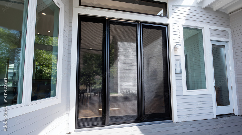 Storing screen door, sleek design, easy retractable mechanism, modern home entrance Storing screen door, sleek design, easy retractable mechanism, modern home entrance