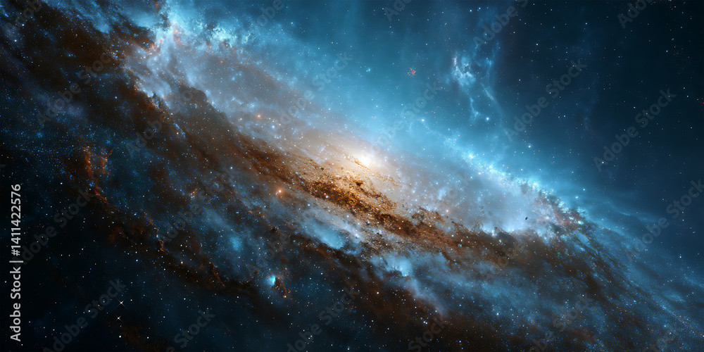 Fototapeta premium A Galaxy Filled with Brilliant Blue Stars Wallpaper Background for Sci-Fi Design, Cosmic Art, or Astronomy Concepts