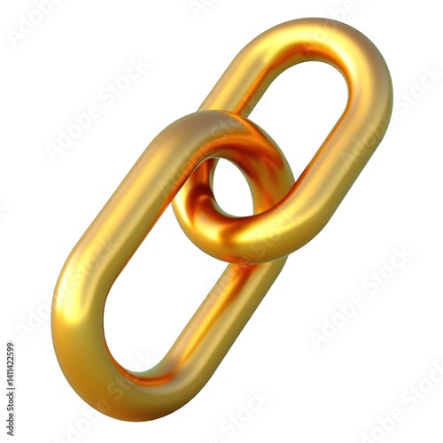 Golden 3D plastic chain link icon on white background