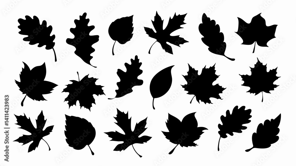 Fototapeta premium set of autumn leaves silhouette vector on white background