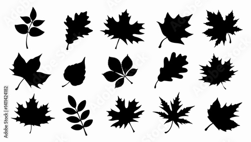 set of autumn leaves silhouette vector on white background