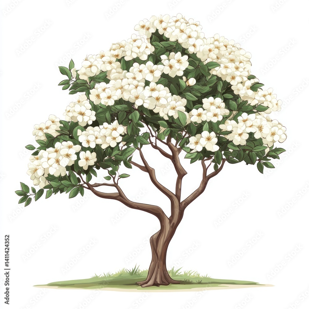 Obraz premium cute cartoon manuka, kahikatoa, or kanuka tree isolated on white background
