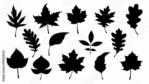 set of autumn leaves silhouette vector on white background