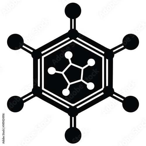 Black and White Adenovirus Icon: Vector Illustration of Virus Structure, Molecular Biology, and Scientific Symbolism