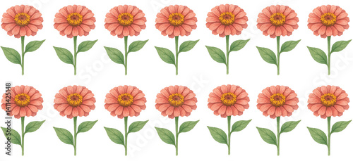 Floral Harmony: A collection of beautifully illustrated blooms, showcasing delicate petals and vibrant colors, create a sense of floral elegance.A vibrant orange jinia pattern , a floral spring beauty