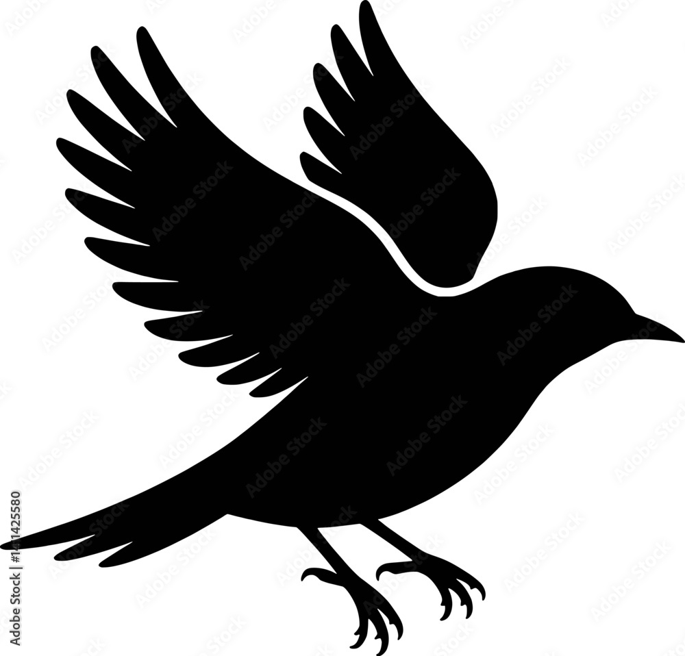 Fototapeta premium Black Silhouette Of A Bird With Outstretched Wings Ready To Land