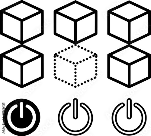 Outline Cubes With Power Button Icons Vector Conceptual Design