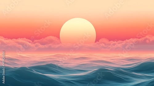 Serene Sunset Over Ocean Waves with a Dreamy Seascape for beautiful nature landscape scene seascape concept.
