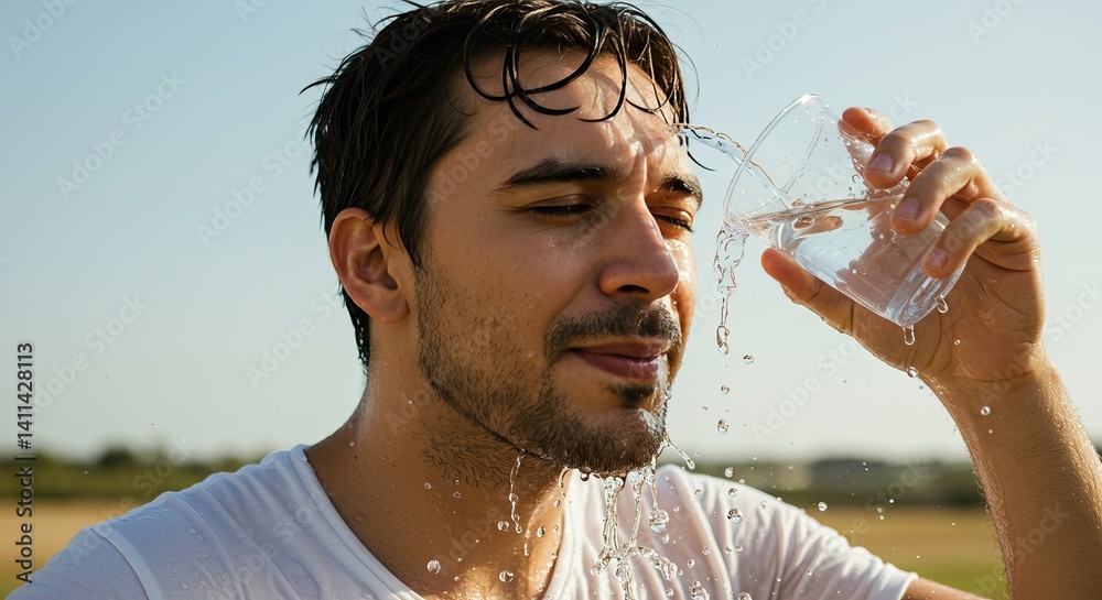 Refreshing summer hydration with water outdoors