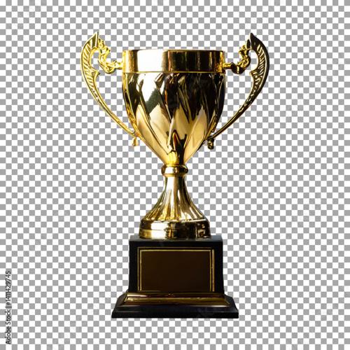 Elegant gold winners trophy with shooting stars to be awarded, Golden Victory Cup with Detailed Handles and Base on transparent background, png, psd
