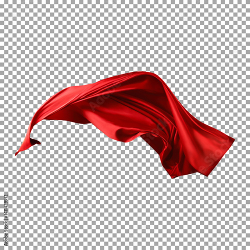 Flying red silk fabric. Waving satin cloth, Dynamic Red Silk Fabric with Smooth Curves on transparent background, png, psd
