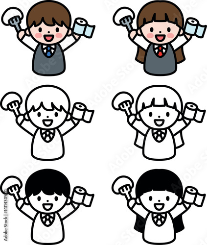 Student character in uniform cheering before an important test icon, vector illustration. Middle school student, high school student. icon set, SAT, test takers.