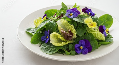 Obraz na płótnie Fresh spring salad with edible flowers and leafy greens for a healthy meal w salonie