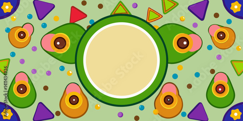 Avocado Fiesta: Vibrant, decorative pattern bursting with stylized avocados and festive elements, ideal for joyful celebrations or culinary themes. 