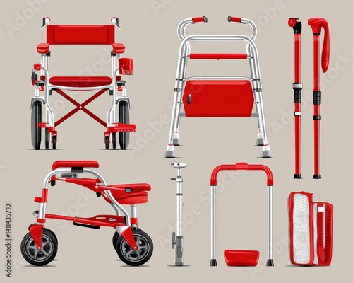 Image of a variety of assistive mobility devices, including walkers and canes - assistive accessibility assistance elderly photo