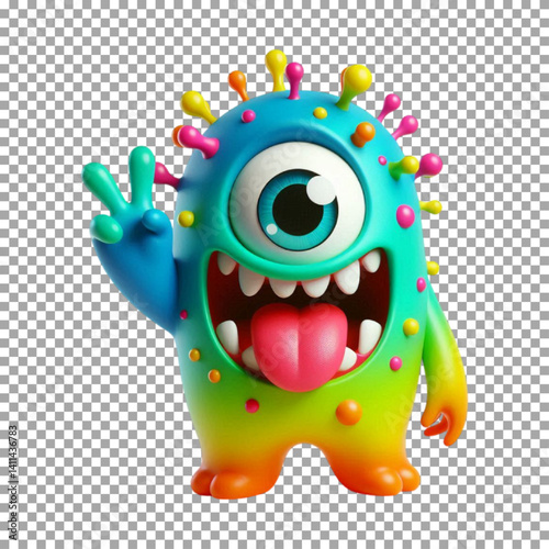 3D model of a majestic monster designed for kids, Adorable Rainbow Monster with Decorative Horns on transparent background, png, psd
