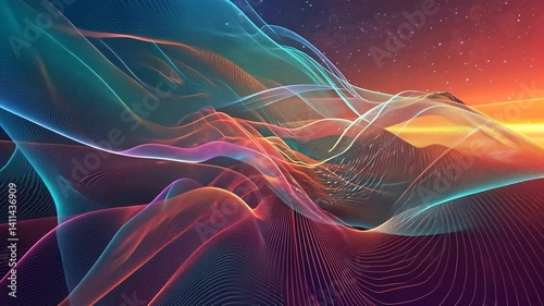Abstract Digital Landscape with Vibrant Colors and Wavy Lines Animation