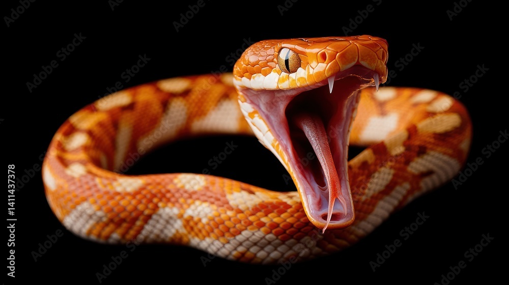 Obraz premium An orange colored snake with its mouth wide open facing forward