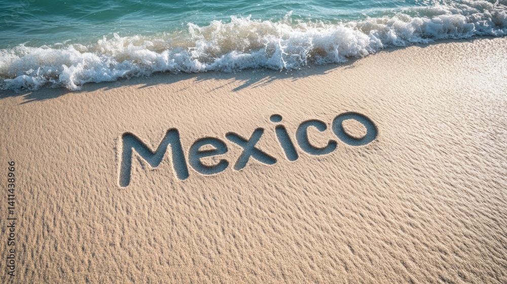Fototapeta premium A close-up shot of a sandy beach with the word etched into the fine white sand, as if drawn by hand