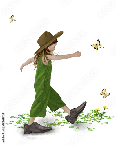 Little girl in her Daddy's shoes