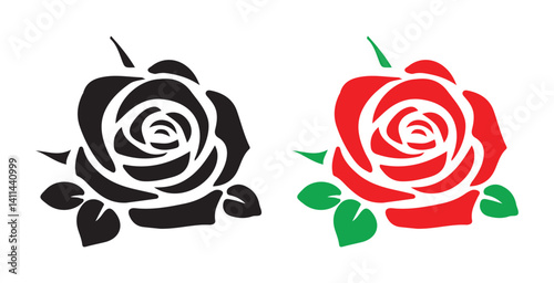 red rose with leaves vector