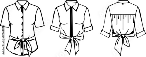 Shirt Designs with Tie Waist Illustration Line Art