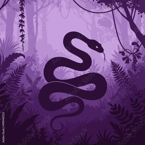 Snake Silhouette in Jungle Environment with Dense Foliage