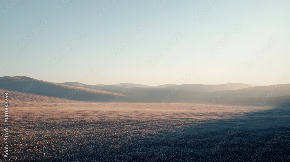 Panoramic Beauty of the Boreal: Vast landscapes unfold under a pastel sky, featuring undulating hills and textured ground, a scene of quiet grandeur.