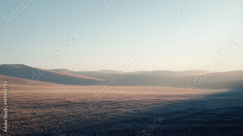 Obraz na płótnie Panoramic Beauty of the Boreal: Vast landscapes unfold under a pastel sky, featuring undulating hills and textured ground, a scene of quiet grandeur. w salonie