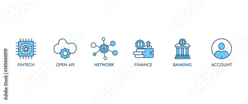 OPEN BANKING banner web icon vector illustration concept for financial technology with an icon of the fintech, coding, open API, finance, banking, third party developer, and account