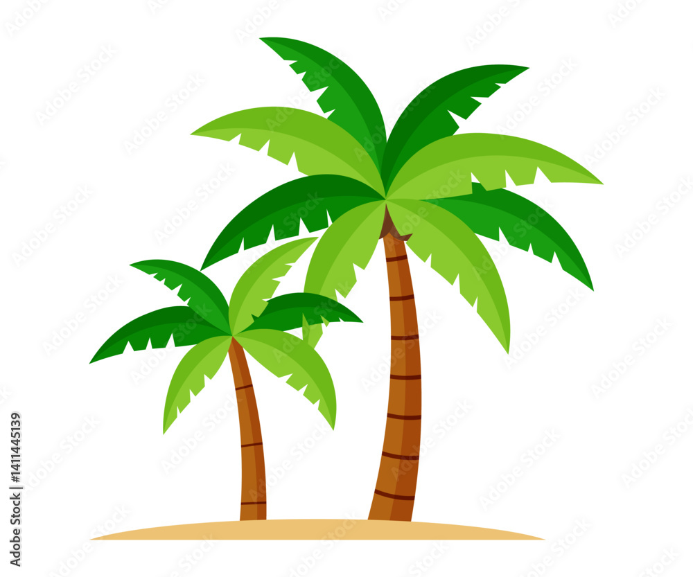 tall and short palm coconut tree cartoon beach island clipart illustration