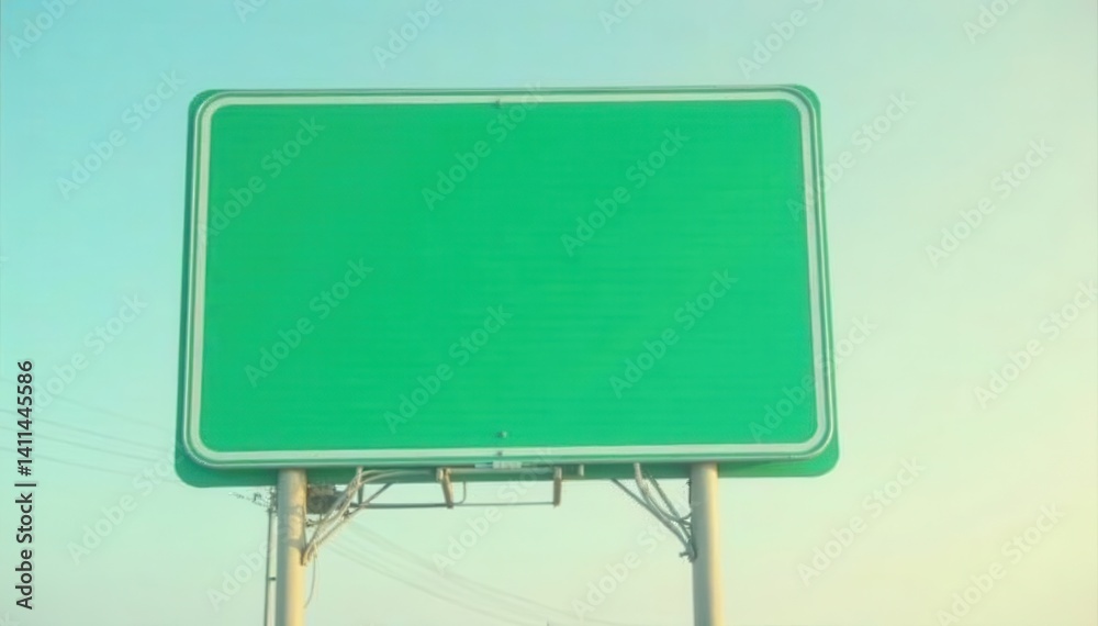 Obraz premium Empty green road sign on metal pole, isolated , clear, blank, mockup
