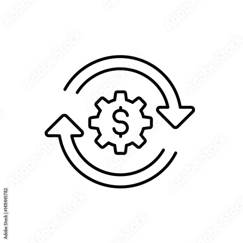 Gear and arrows with dollar icon in outline style