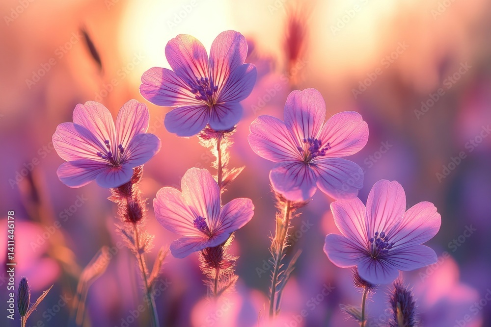 Fototapeta premium Pink flowers at sunset