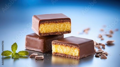 Delicious Chocolate Covered Treats with Orange Filling on Blue Background