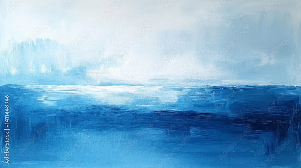 Naklejka premium Abstract Blue Ocean Landscape Painting