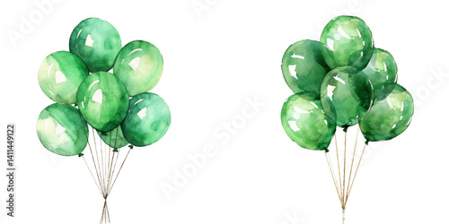 green balloon bouquet watercolor vector illustration