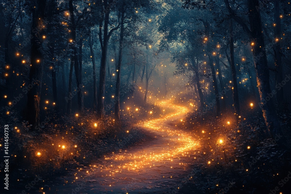 Fototapeta premium Magical forest path at night