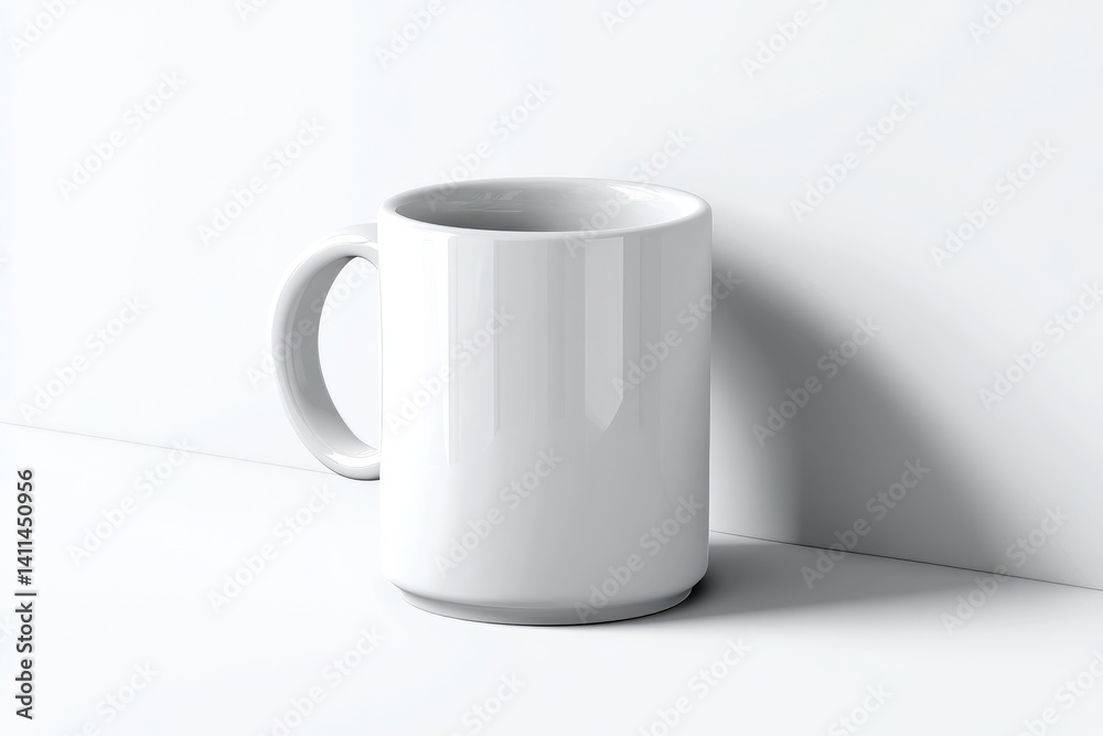 Fototapeta premium Blank white ceramic mug positioned on a white surface.
