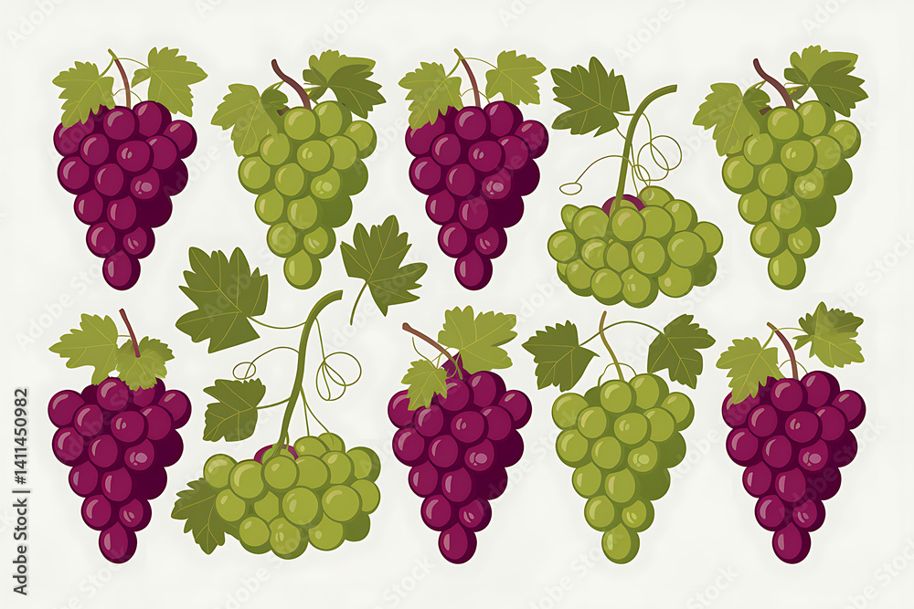 Fototapeta premium Bunch of grapes with green leaves