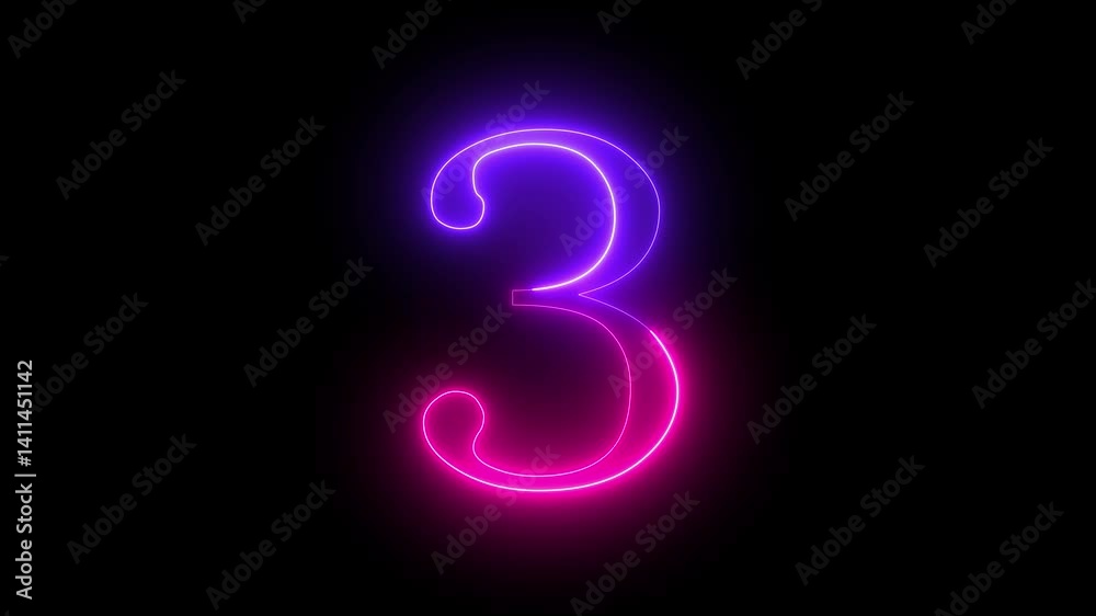 neon text 3 number countdown icon background 4k animation. 4k video neon text 3 number countdown icon background 4k animation. 4k video