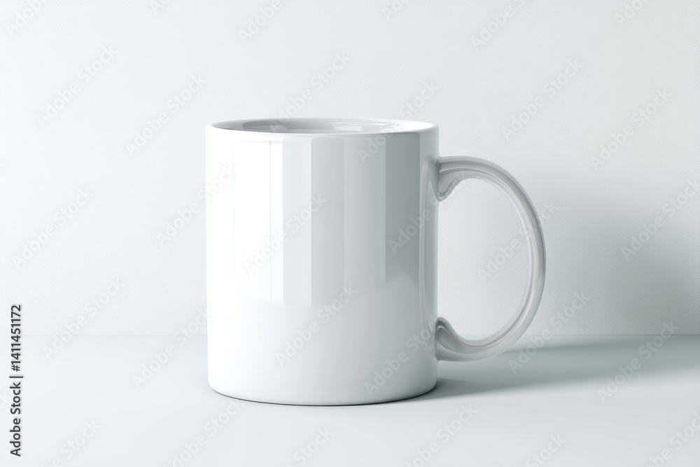 Fototapeta premium Blank white ceramic mug against a plain white background.