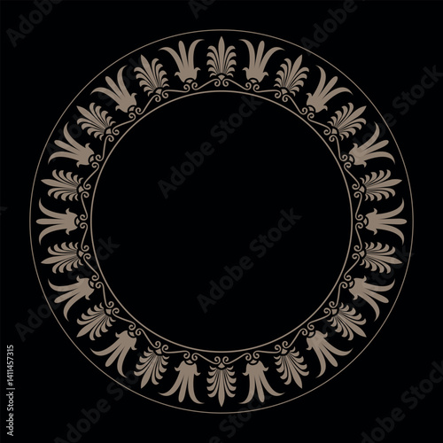 Classic Greek round ornament. Circle of Ancient Greece, Roman Empire. Vintage frame with arabesques. Palmette. Byzantium. For textile, embroidery, porcelain. Egyptian, assyrian, greek motives EPS