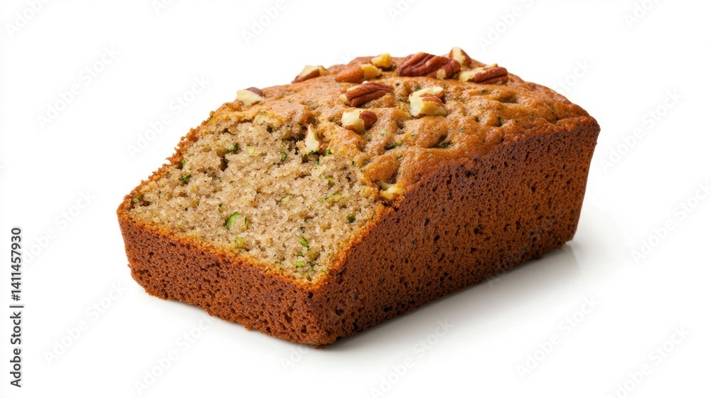 Freshly Baked Zucchini Bread with Nuts on White Background Freshly Baked Zucchini Bread with Nuts on White Background
