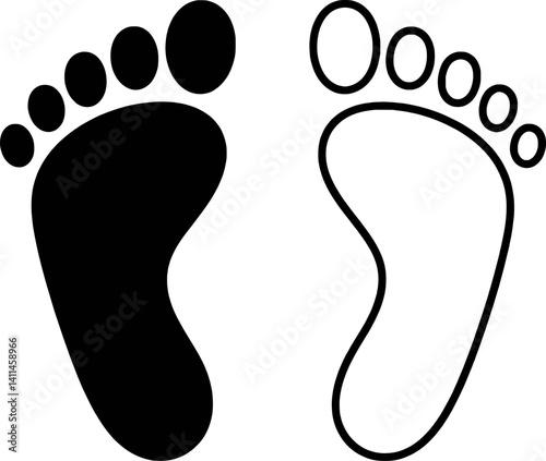 Footprints Outline Black And White Minimalist Vector Illustration Foot Silhouette Design