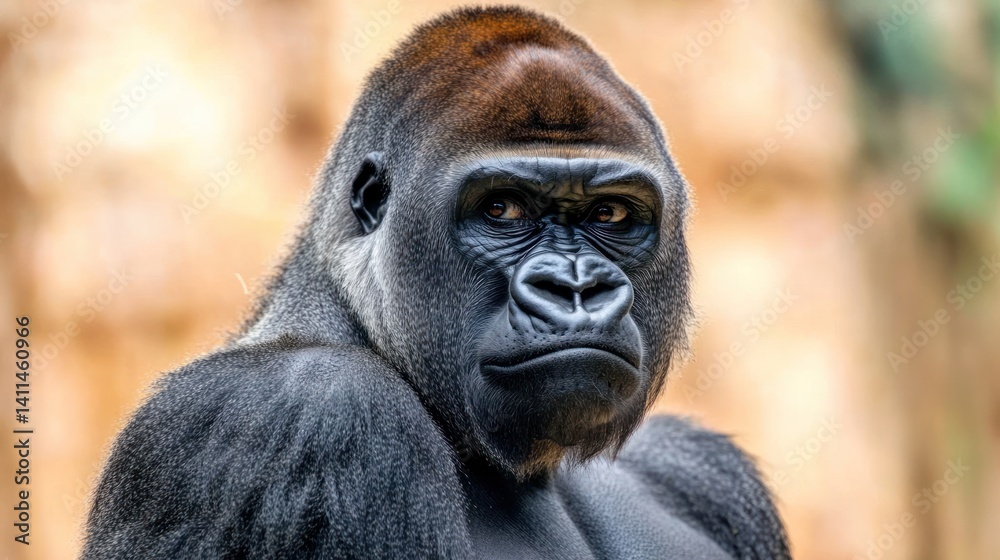 A close portrait of a majestic silverback gorilla looking forward A close portrait of a majestic silverback gorilla looking forward